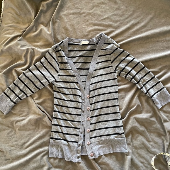 Derek heart button up gray and black striped cardigan - Picture 2 of 4
